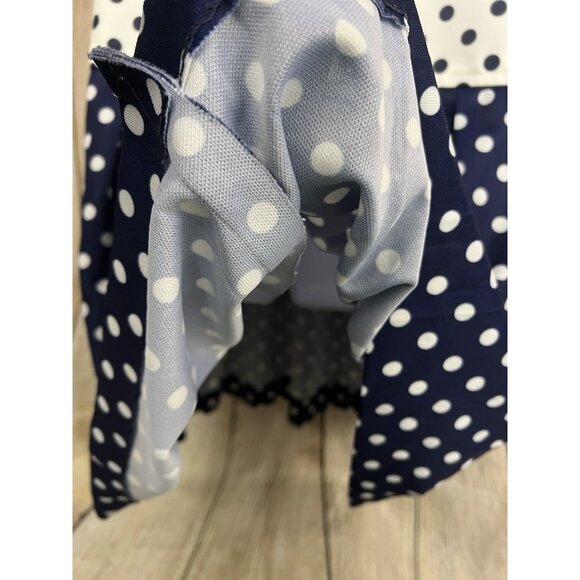 Vintage 60s 70s Mod Polka Dot Drop Waist Dress Sz M Navy Blue White Twiggy USA - Picture 7 of 8